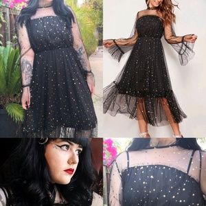SheIn Star Print Mesh Midi Dress
